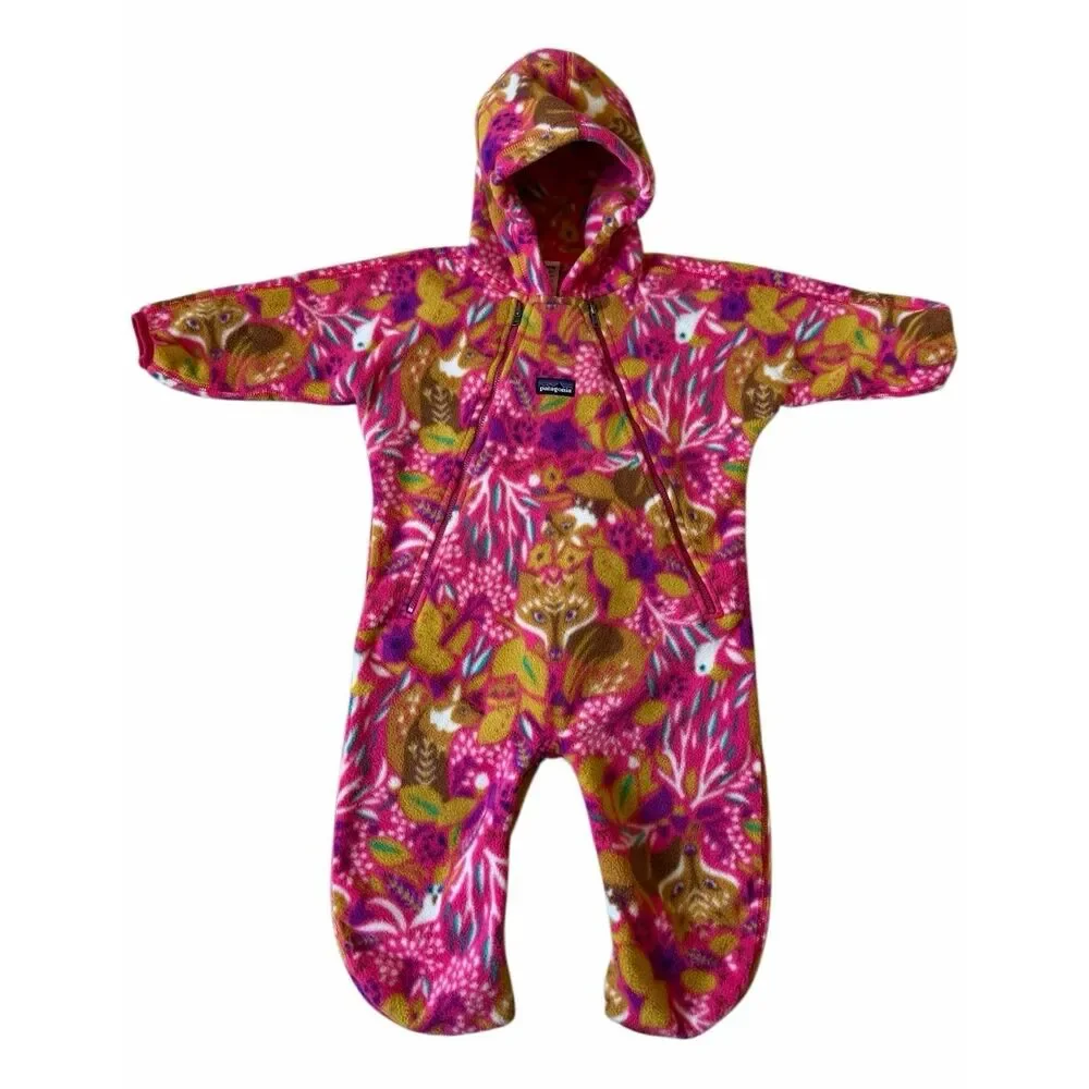 Patagonia Infant Synchilla Fleece Bunting Pink Foxes Birds 12 months‎